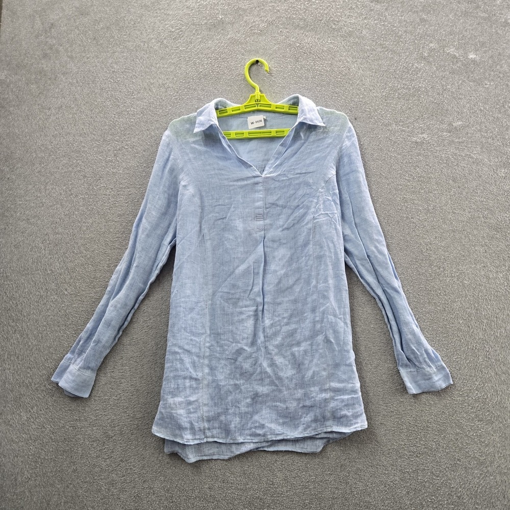 J. Jill Women Blouse S Light Blue Linen Love‎ V-Neck Long Sleeve Tunic Coastal